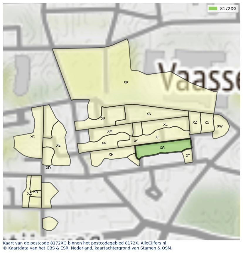 Afbeelding van het postcodegebied 8172 XG op de kaart.