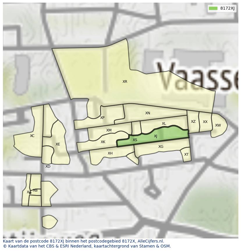 Afbeelding van het postcodegebied 8172 XJ op de kaart.