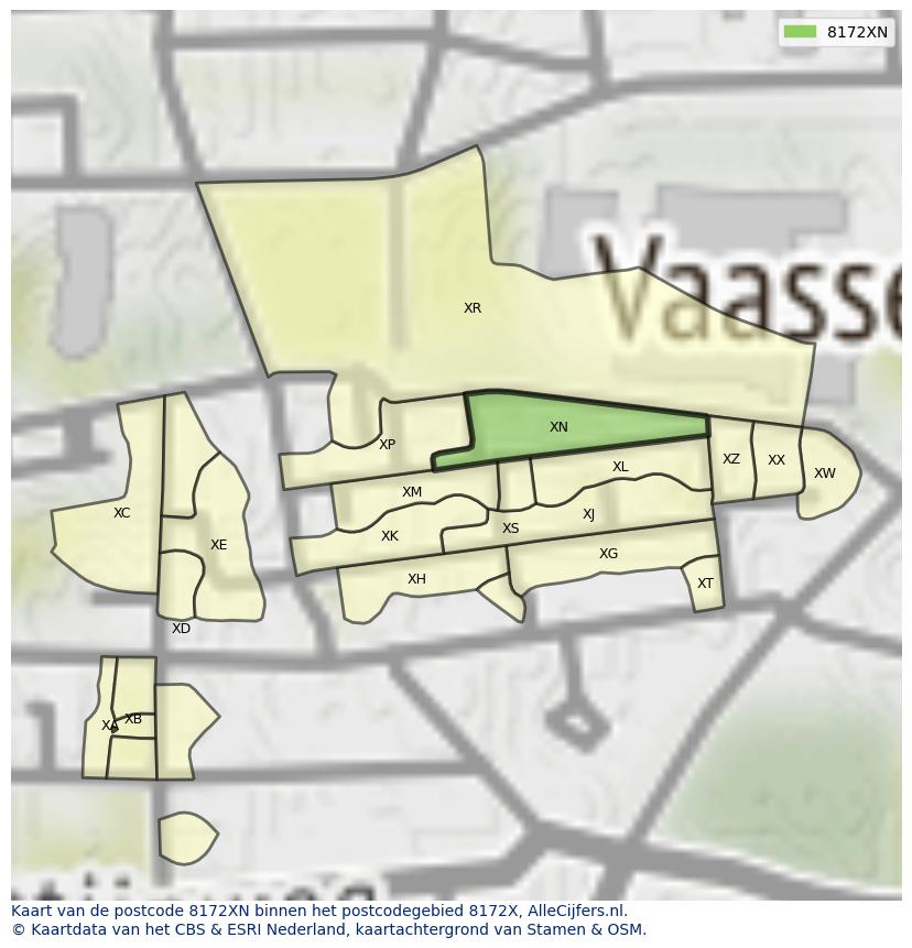 Afbeelding van het postcodegebied 8172 XN op de kaart.