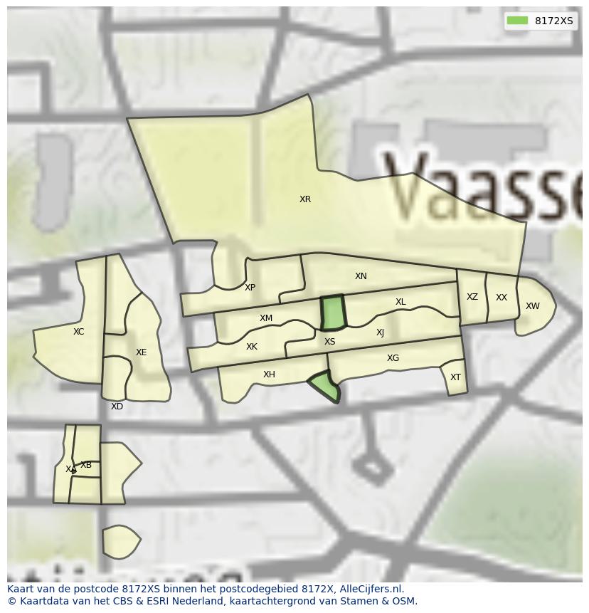 Afbeelding van het postcodegebied 8172 XS op de kaart.