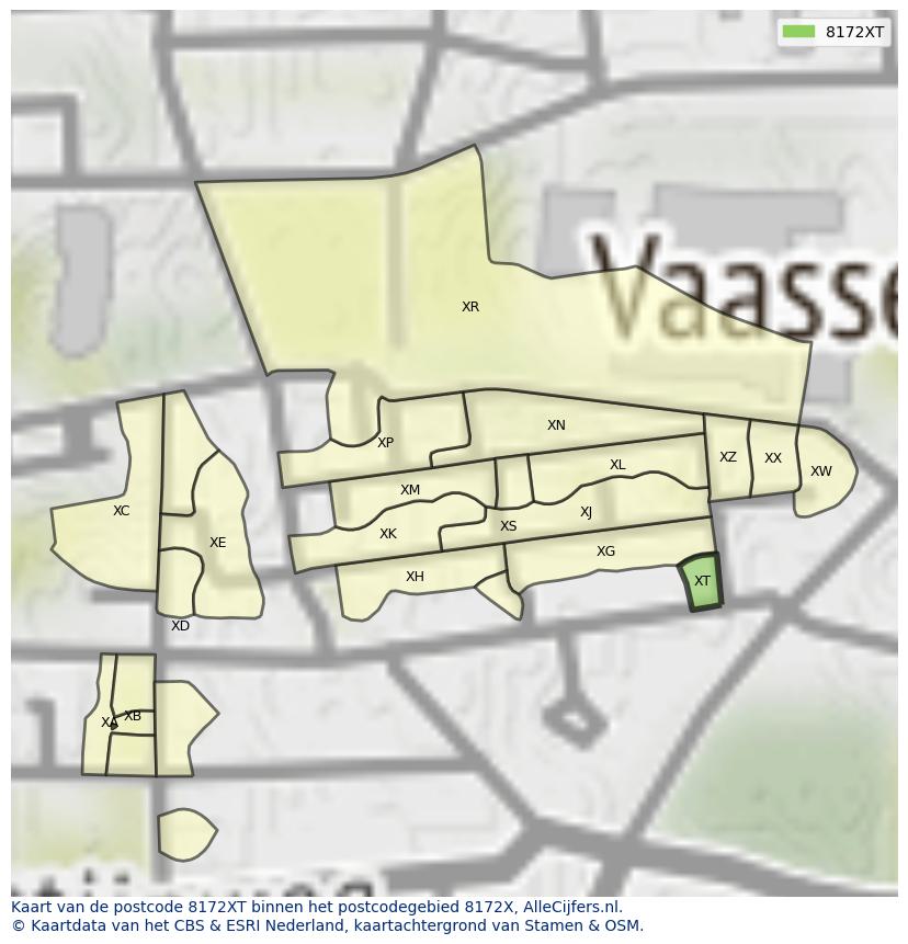 Afbeelding van het postcodegebied 8172 XT op de kaart.