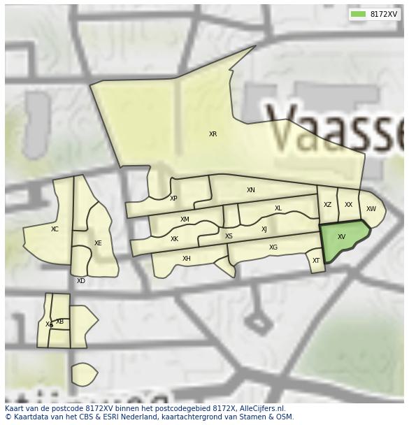 Afbeelding van het postcodegebied 8172 XV op de kaart.