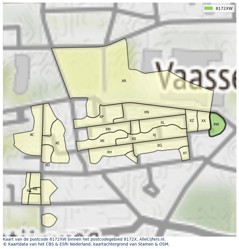 Afbeelding van het postcodegebied 8172 XW op de kaart.