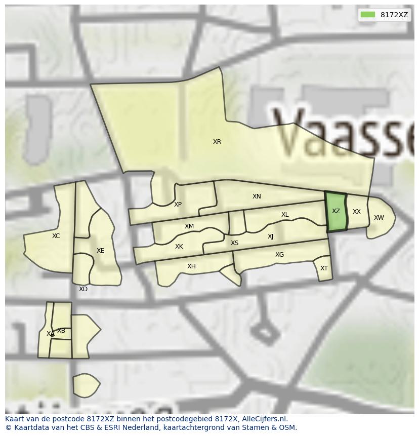 Afbeelding van het postcodegebied 8172 XZ op de kaart.