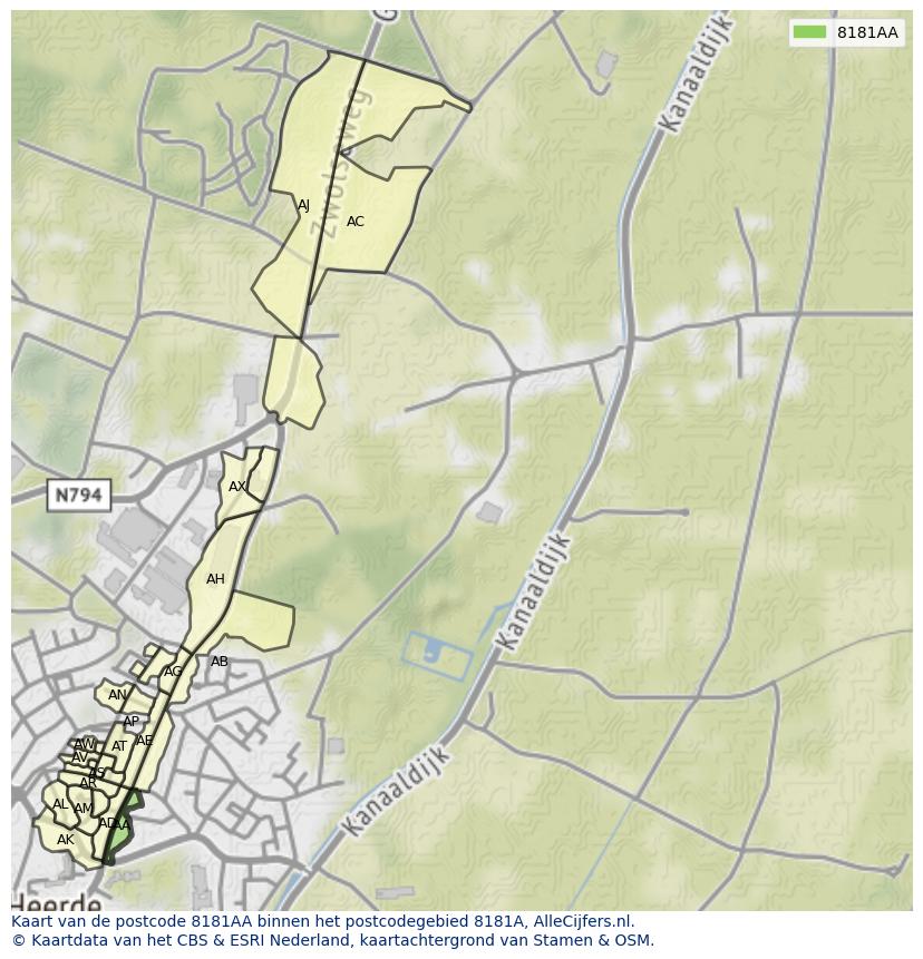 Afbeelding van het postcodegebied 8181 AA op de kaart.