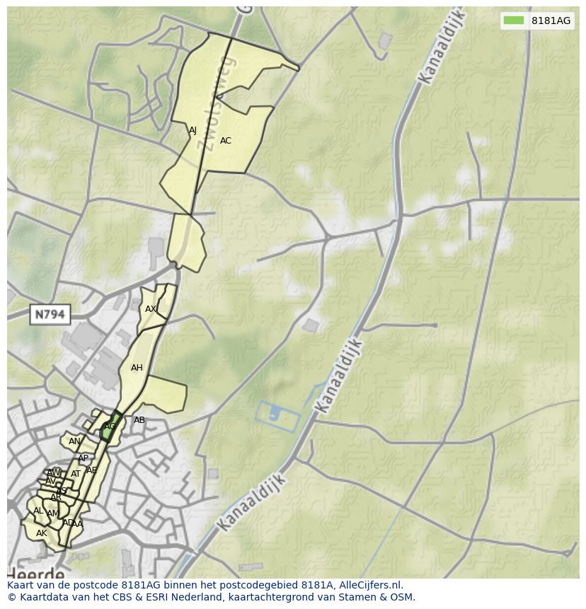 Afbeelding van het postcodegebied 8181 AG op de kaart.