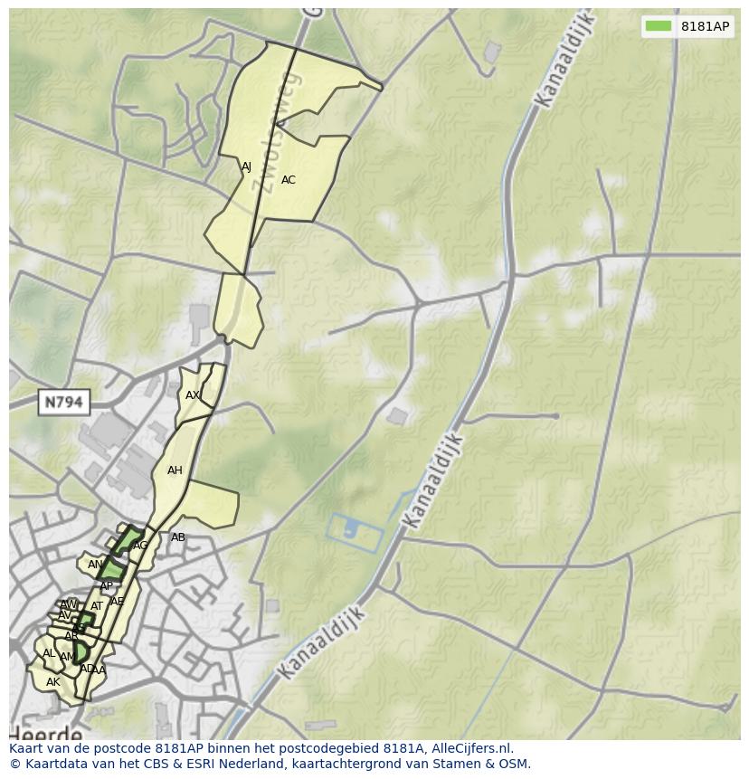 Afbeelding van het postcodegebied 8181 AP op de kaart.