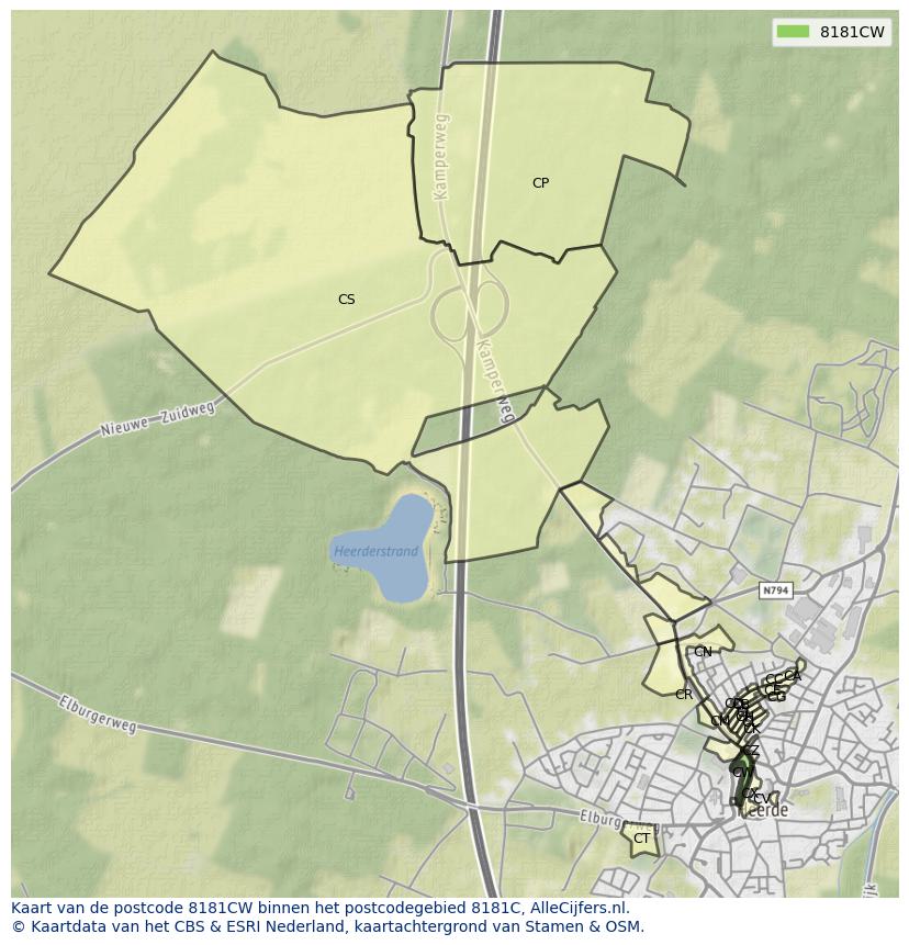 Afbeelding van het postcodegebied 8181 CW op de kaart.