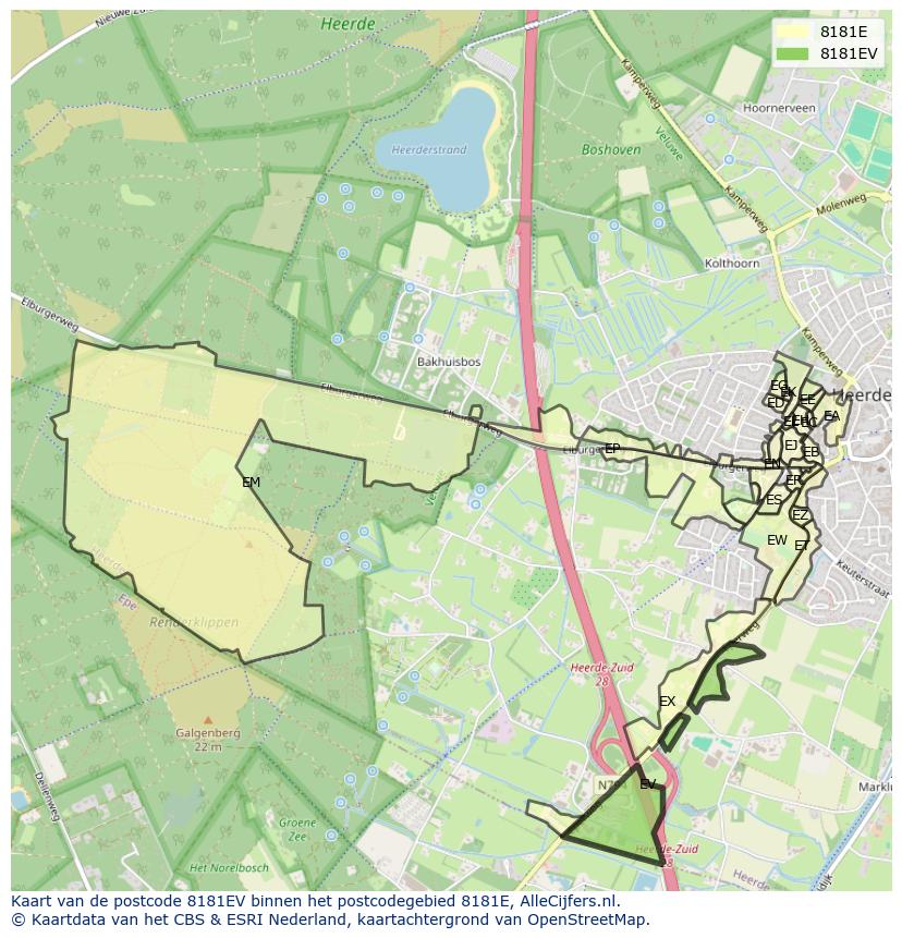 Afbeelding van het postcodegebied 8181 EV op de kaart.