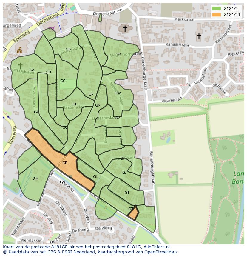 Afbeelding van het postcodegebied 8181 GR op de kaart.