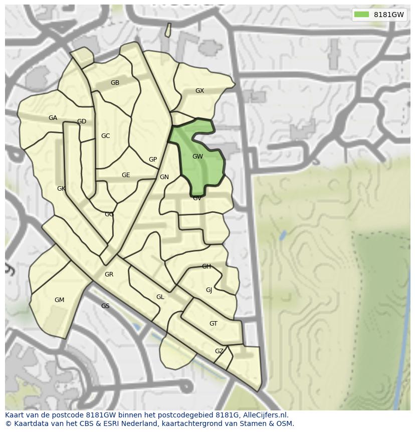 Afbeelding van het postcodegebied 8181 GW op de kaart.