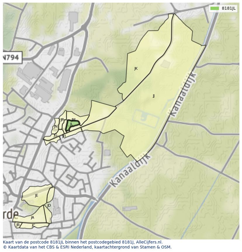Afbeelding van het postcodegebied 8181 JL op de kaart.