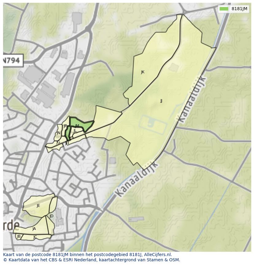 Afbeelding van het postcodegebied 8181 JM op de kaart.
