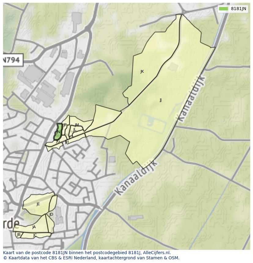 Afbeelding van het postcodegebied 8181 JN op de kaart.