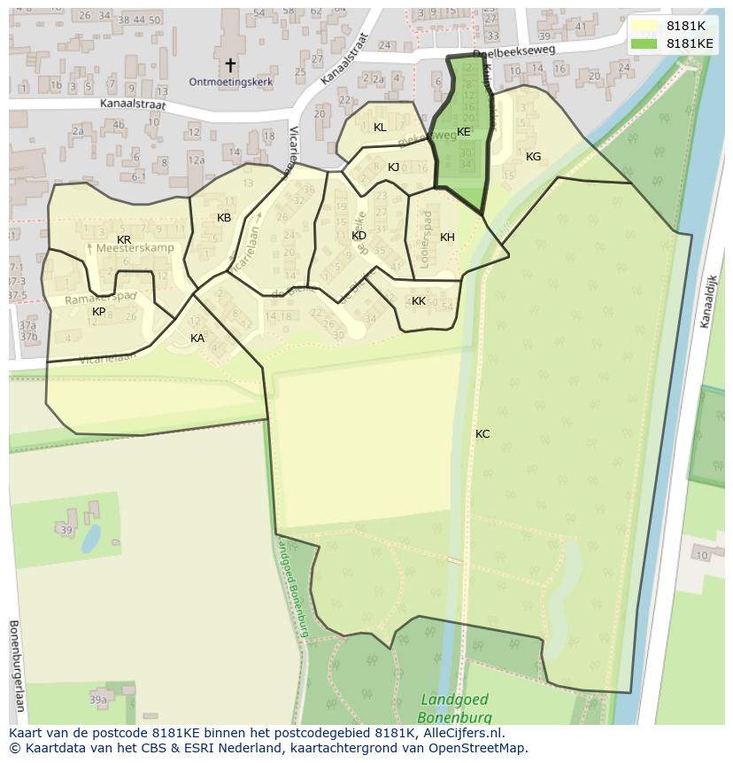 Afbeelding van het postcodegebied 8181 KE op de kaart.