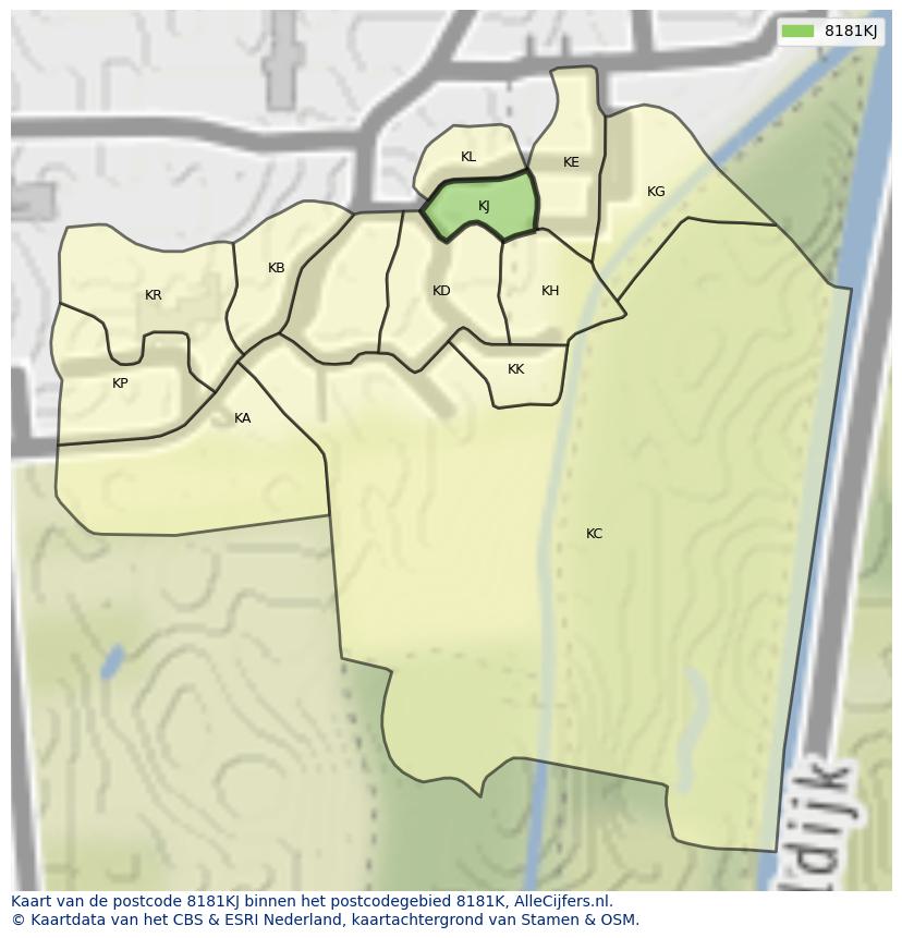 Afbeelding van het postcodegebied 8181 KJ op de kaart.