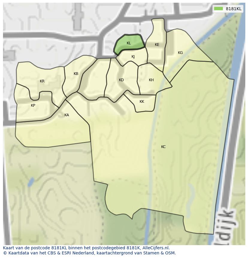 Afbeelding van het postcodegebied 8181 KL op de kaart.