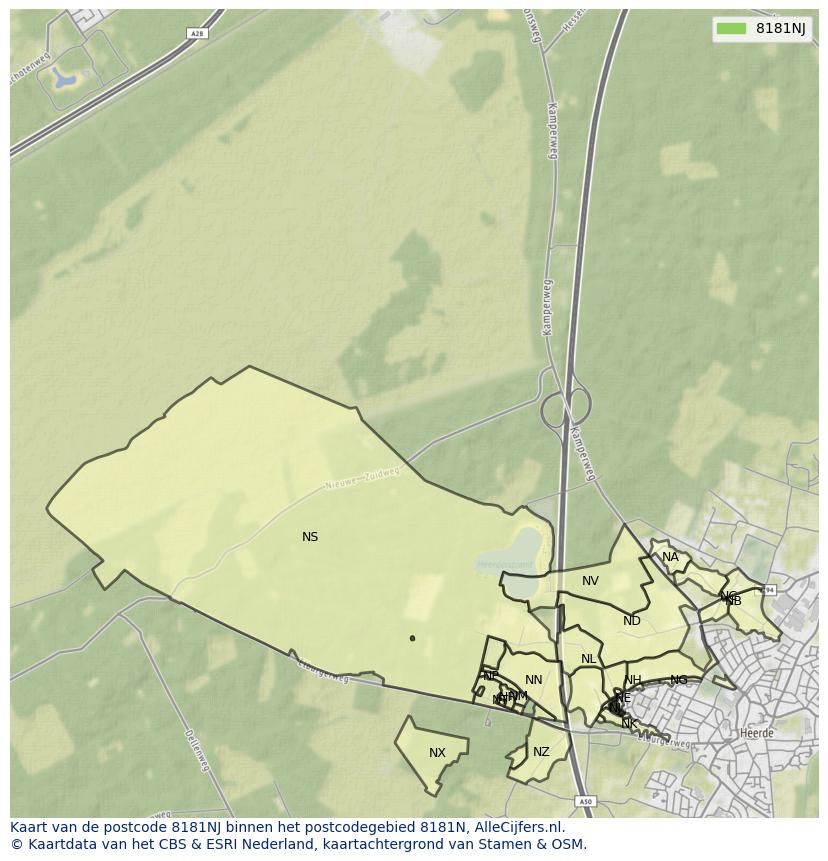 Afbeelding van het postcodegebied 8181 NJ op de kaart.
