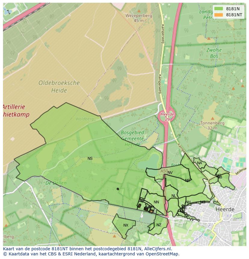 Afbeelding van het postcodegebied 8181 NT op de kaart.