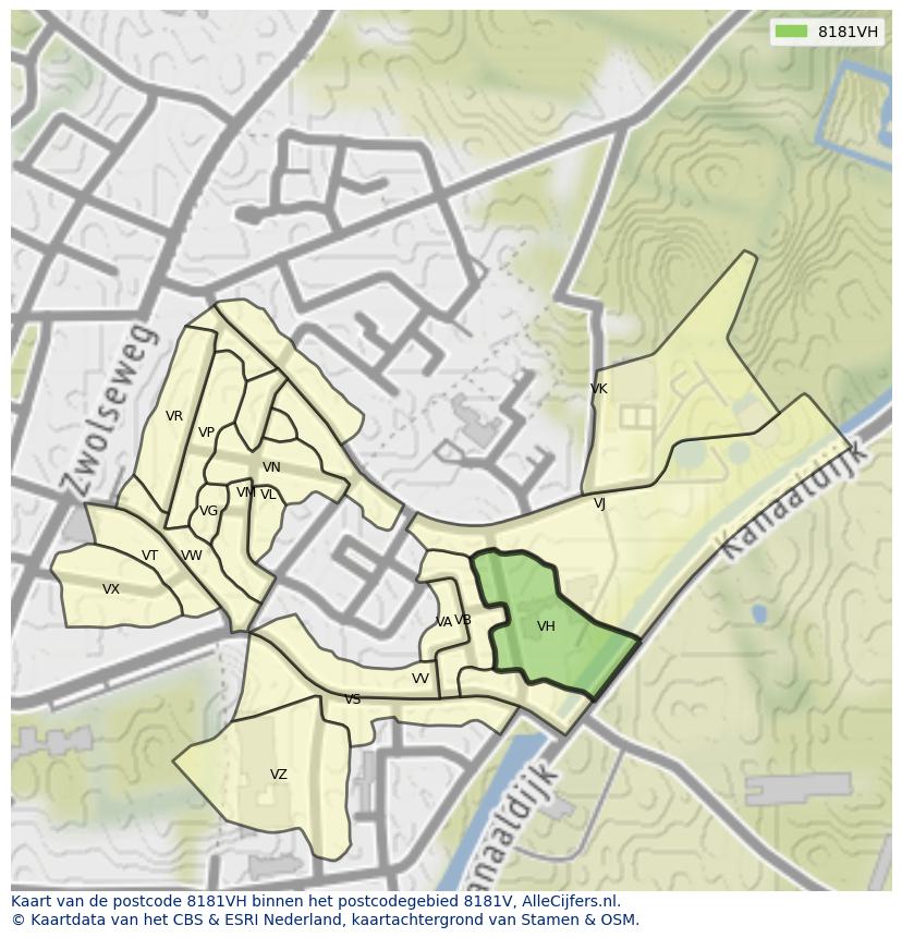 Afbeelding van het postcodegebied 8181 VH op de kaart.