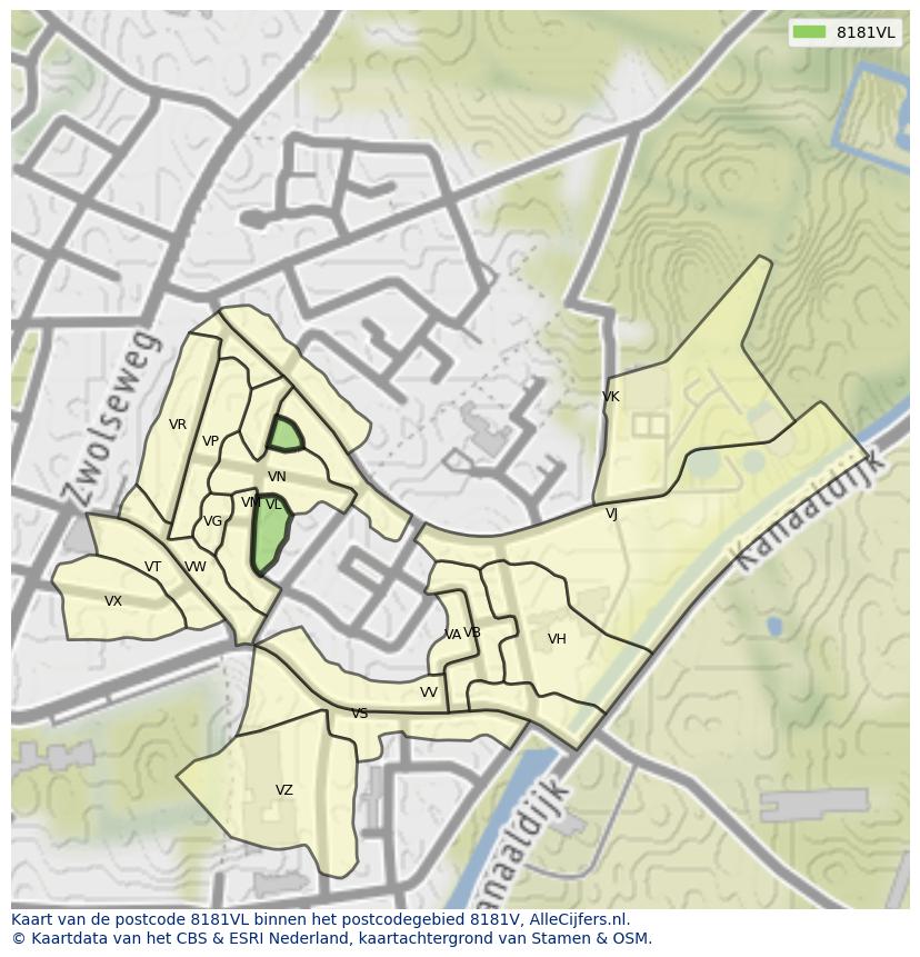 Afbeelding van het postcodegebied 8181 VL op de kaart.