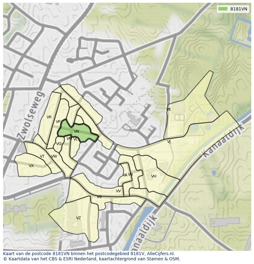 Afbeelding van het postcodegebied 8181 VN op de kaart.