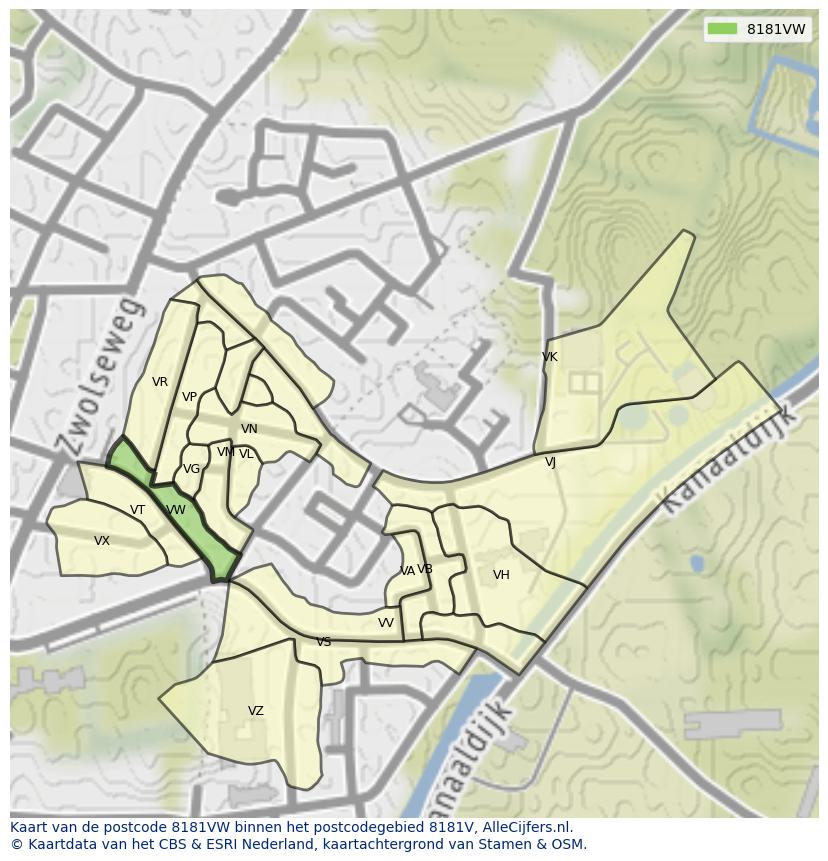 Afbeelding van het postcodegebied 8181 VW op de kaart.