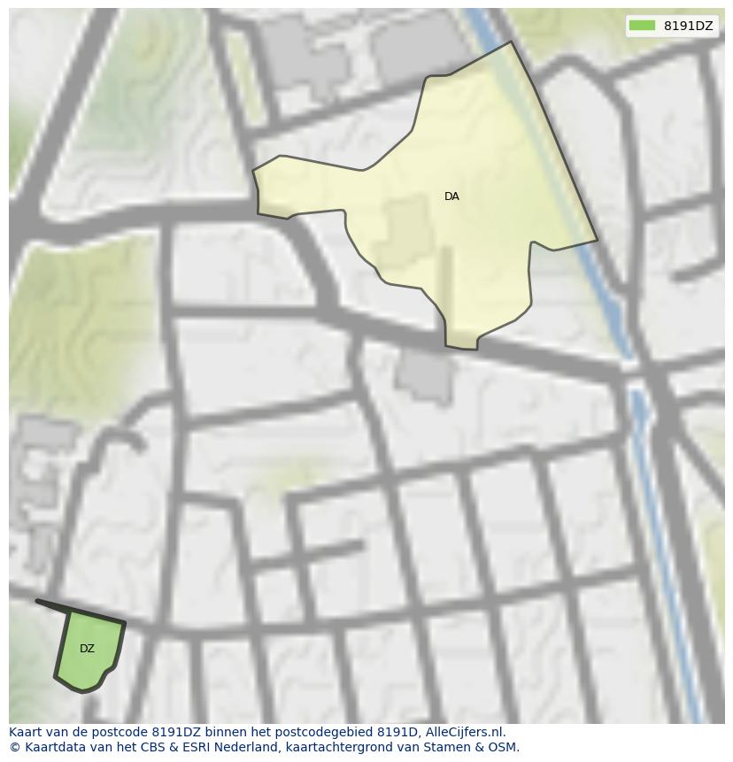 Afbeelding van het postcodegebied 8191 DZ op de kaart.