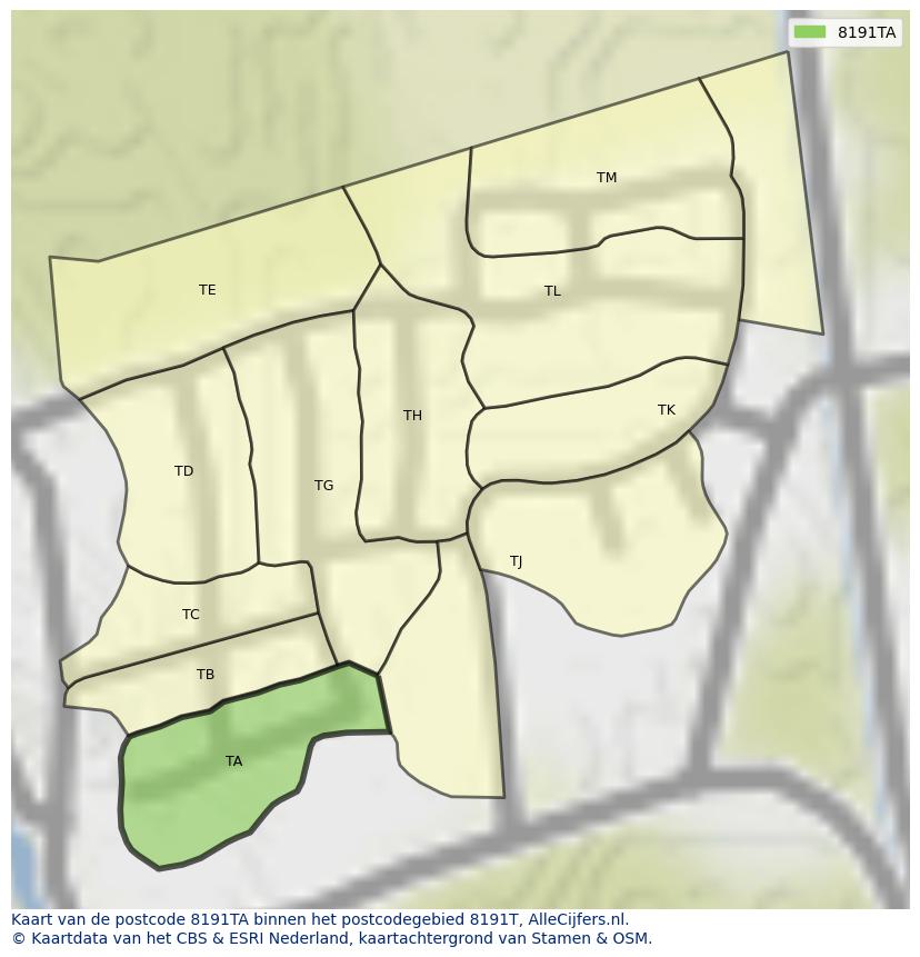 Afbeelding van het postcodegebied 8191 TA op de kaart.