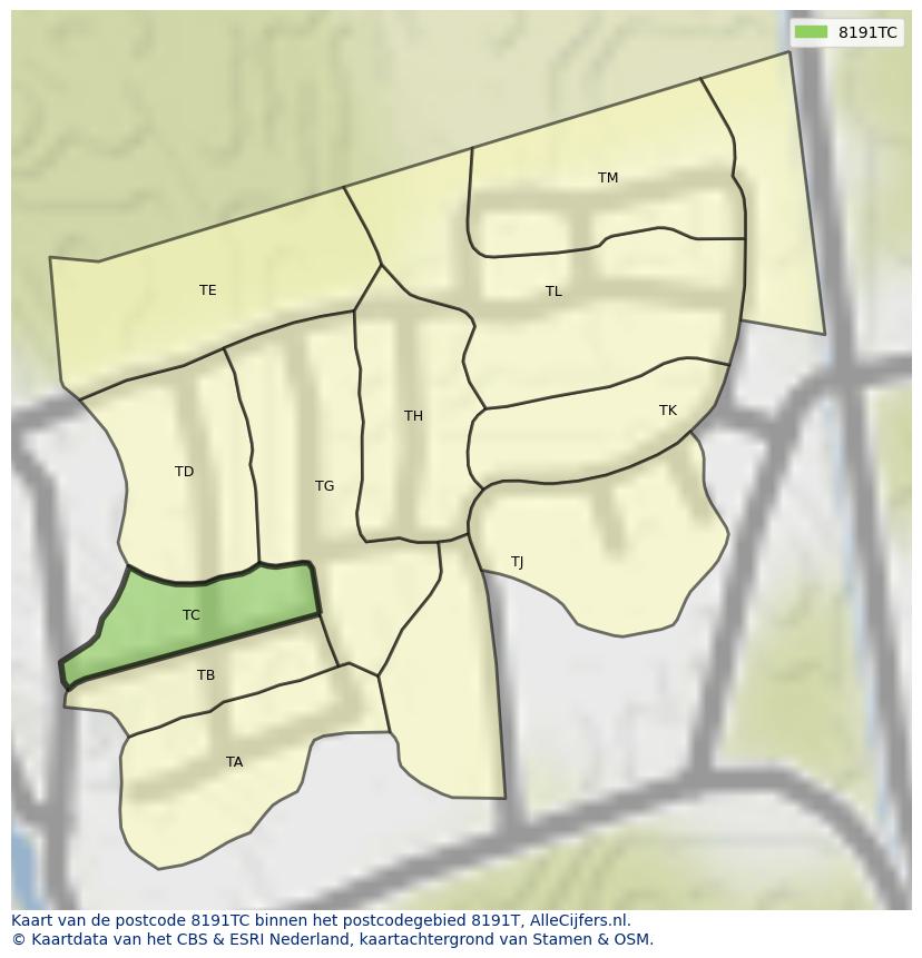 Afbeelding van het postcodegebied 8191 TC op de kaart.