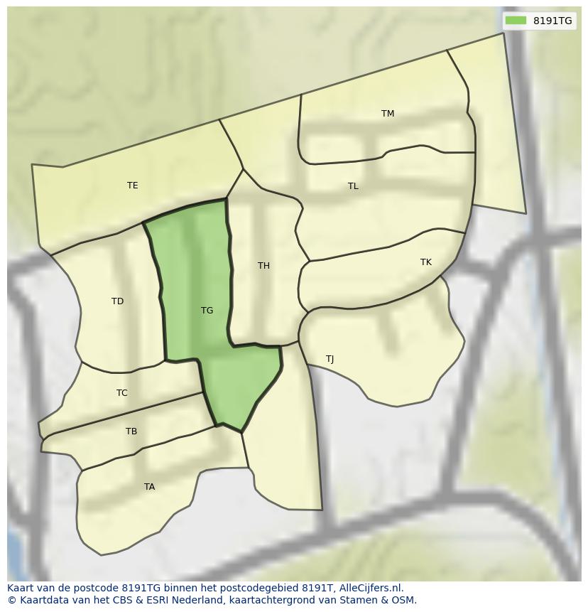 Afbeelding van het postcodegebied 8191 TG op de kaart.