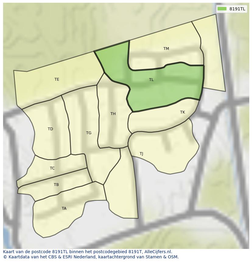 Afbeelding van het postcodegebied 8191 TL op de kaart.