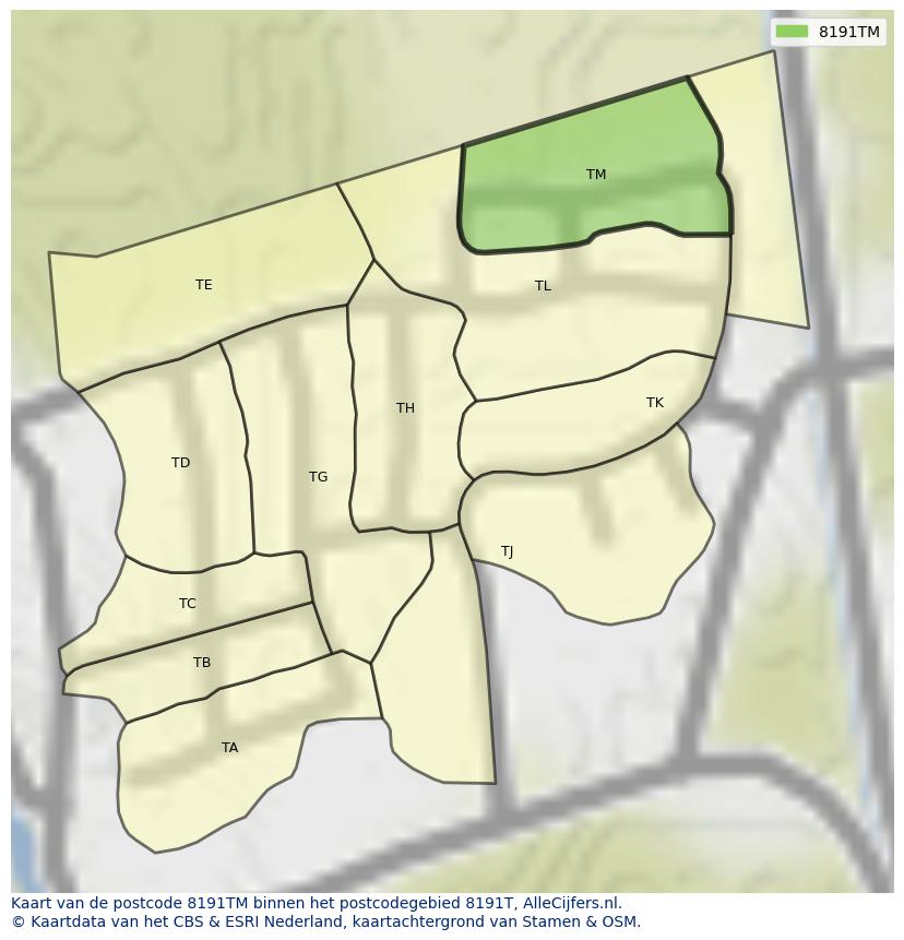 Afbeelding van het postcodegebied 8191 TM op de kaart.