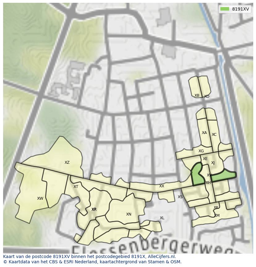 Afbeelding van het postcodegebied 8191 XV op de kaart.