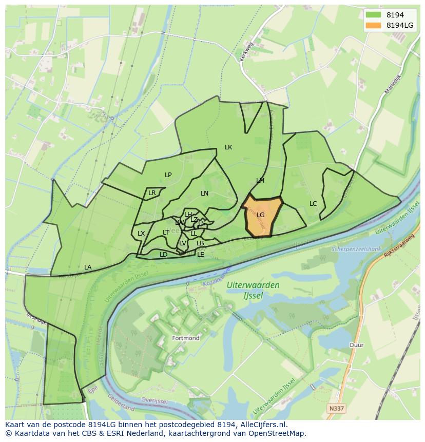 Afbeelding van het postcodegebied 8194 LG op de kaart.