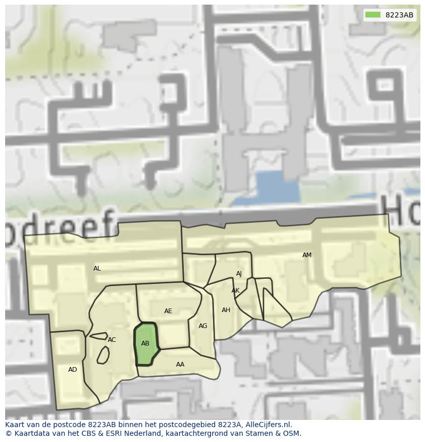 Afbeelding van het postcodegebied 8223 AB op de kaart.
