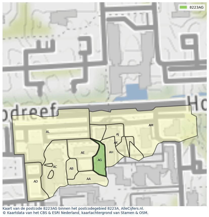 Afbeelding van het postcodegebied 8223 AG op de kaart.