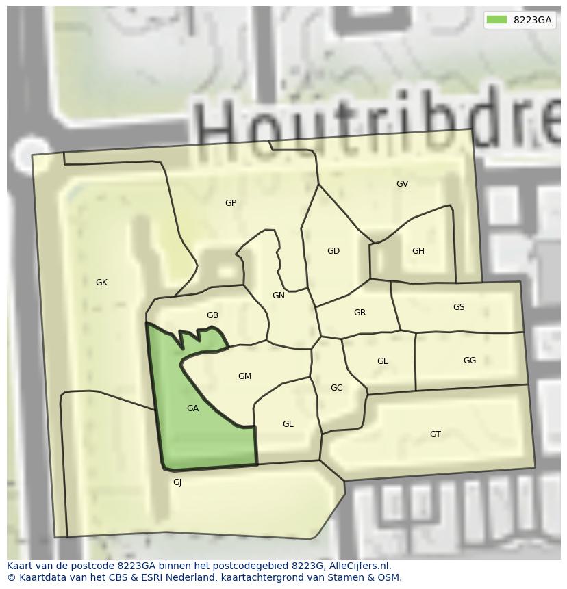 Afbeelding van het postcodegebied 8223 GA op de kaart.