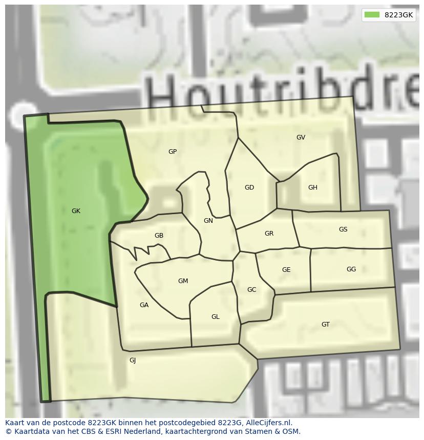 Afbeelding van het postcodegebied 8223 GK op de kaart.