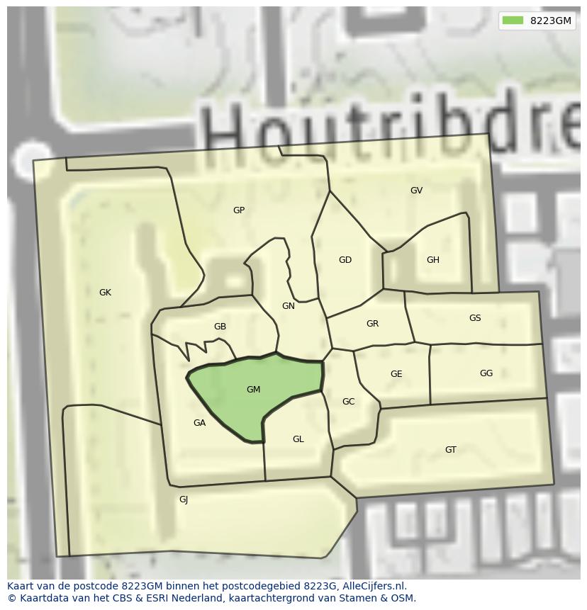 Afbeelding van het postcodegebied 8223 GM op de kaart.
