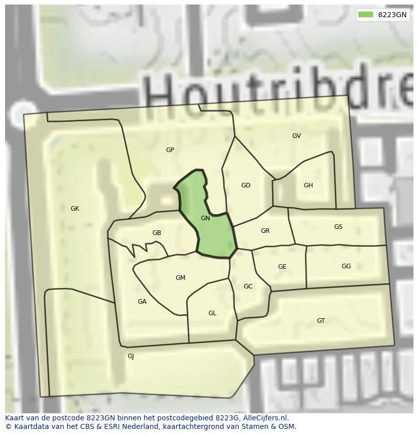 Afbeelding van het postcodegebied 8223 GN op de kaart.