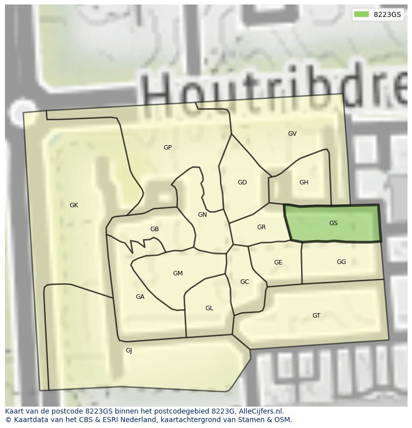 Afbeelding van het postcodegebied 8223 GS op de kaart.