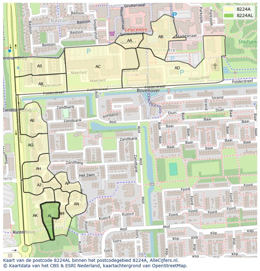 Afbeelding van het postcodegebied 8224 AL op de kaart.