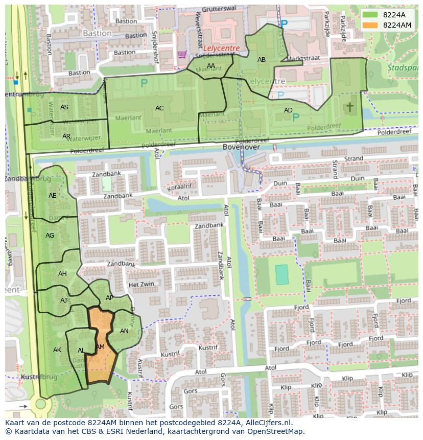 Afbeelding van het postcodegebied 8224 AM op de kaart.