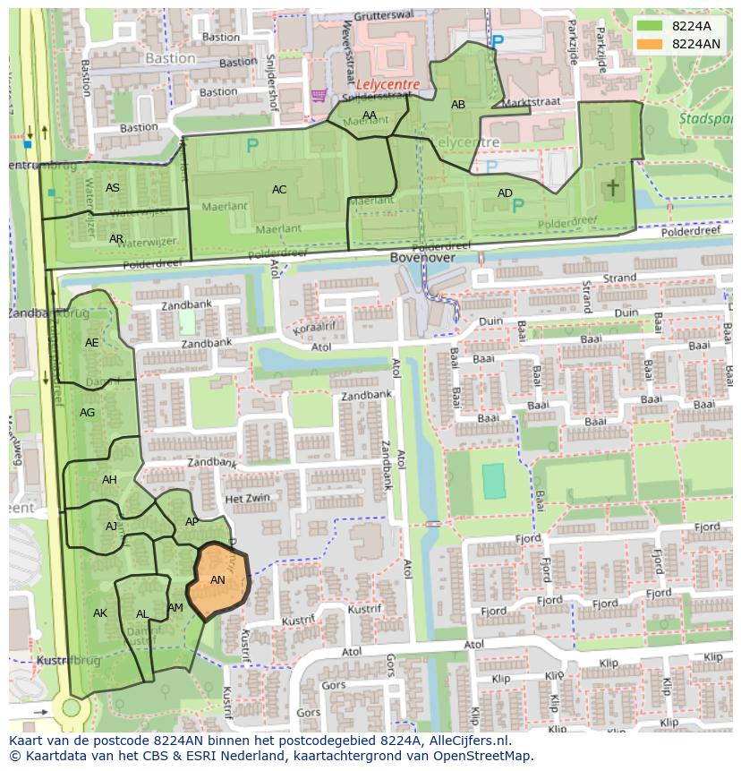Afbeelding van het postcodegebied 8224 AN op de kaart.