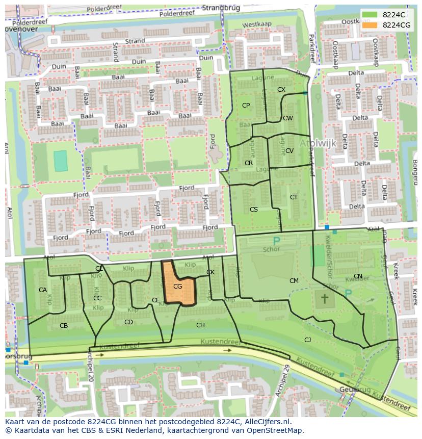 Afbeelding van het postcodegebied 8224 CG op de kaart.