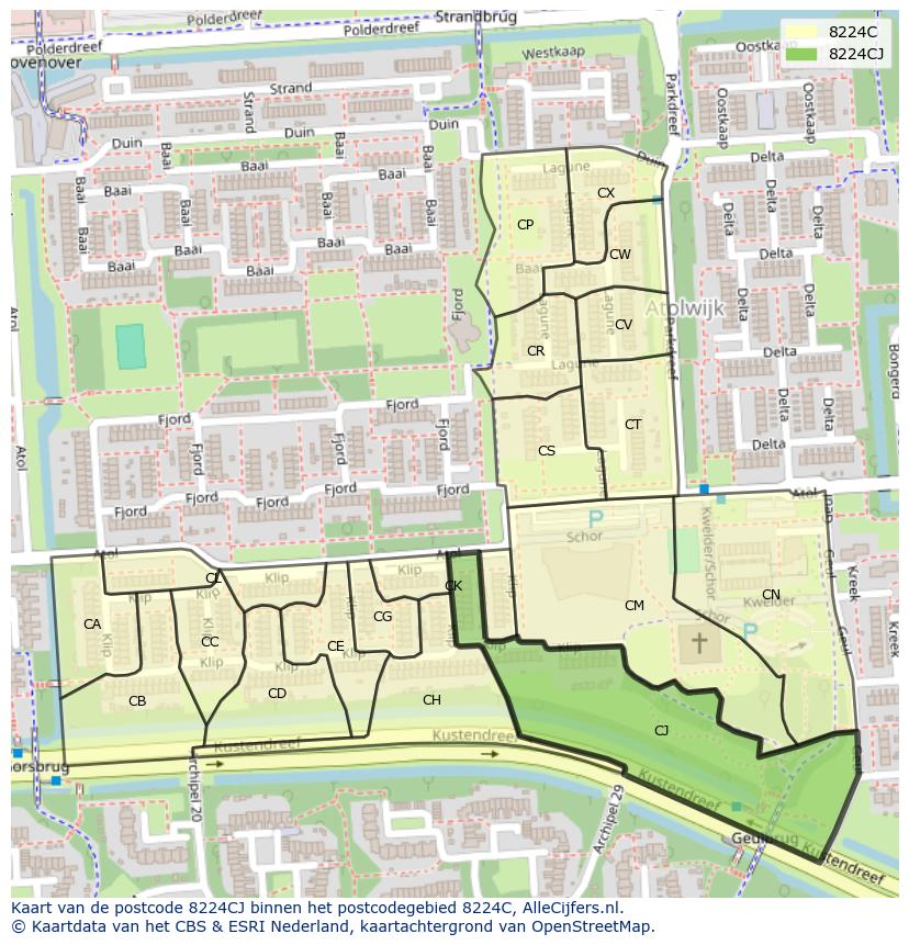 Afbeelding van het postcodegebied 8224 CJ op de kaart.