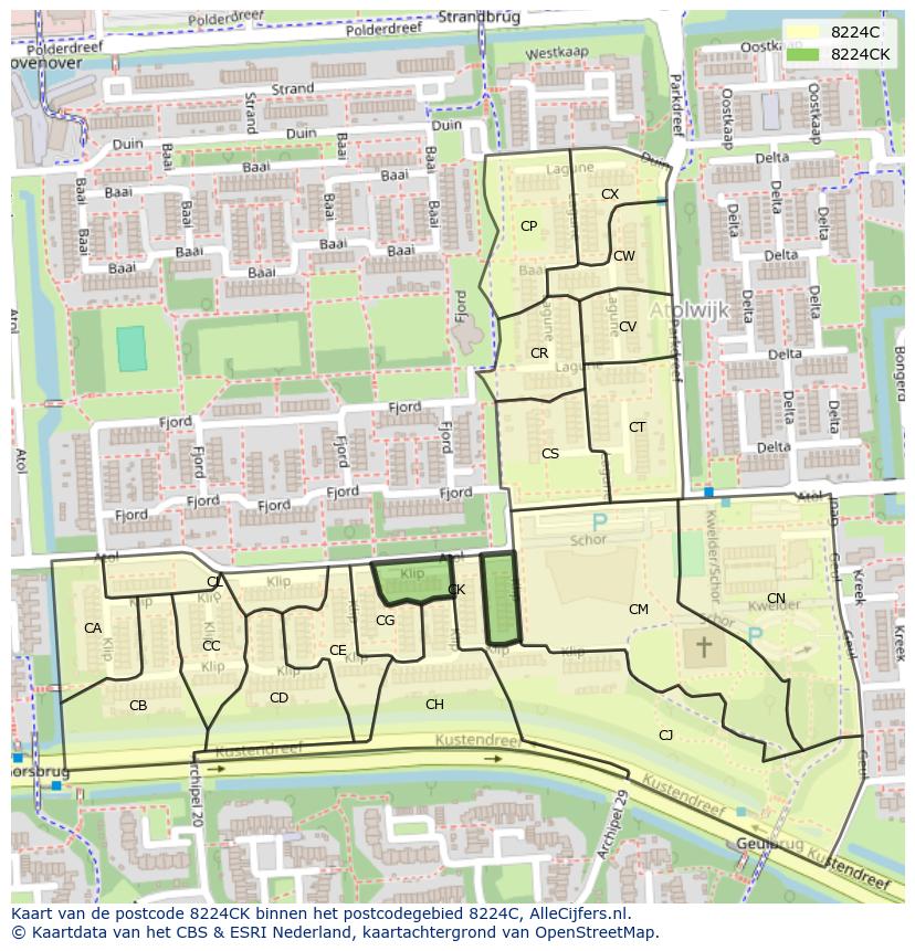 Afbeelding van het postcodegebied 8224 CK op de kaart.