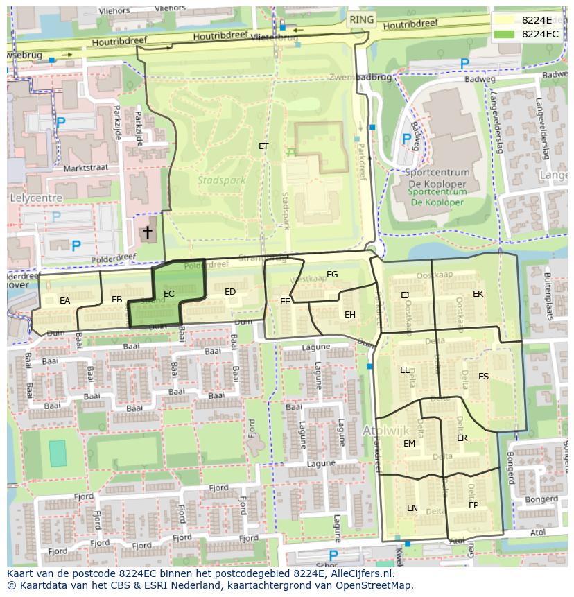 Afbeelding van het postcodegebied 8224 EC op de kaart.