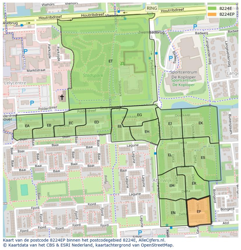 Afbeelding van het postcodegebied 8224 EP op de kaart.
